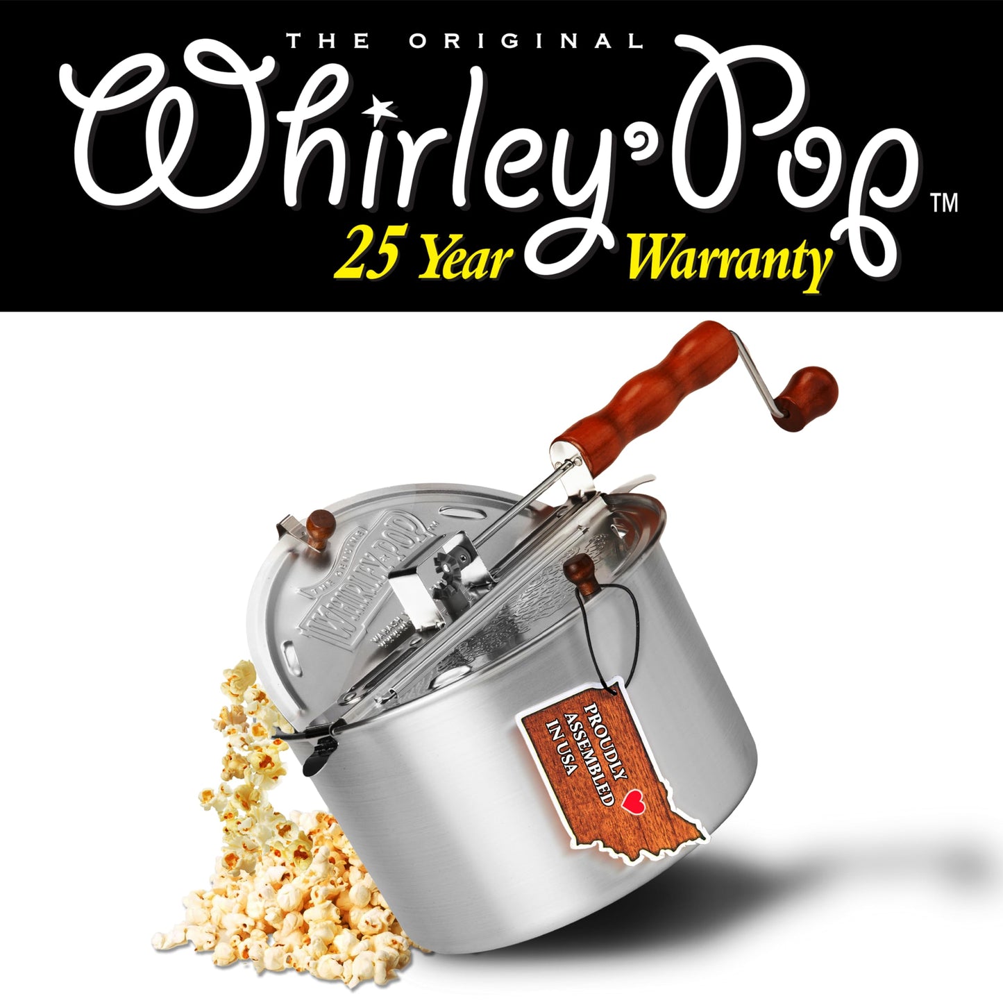 Wabash Popcorn Popper with Kernels - Silver, Metal Gear Popcorn Maker, Fast, & Easy-to-Use Popcorn Machine for Popcorn Lovers, 6-Quarts