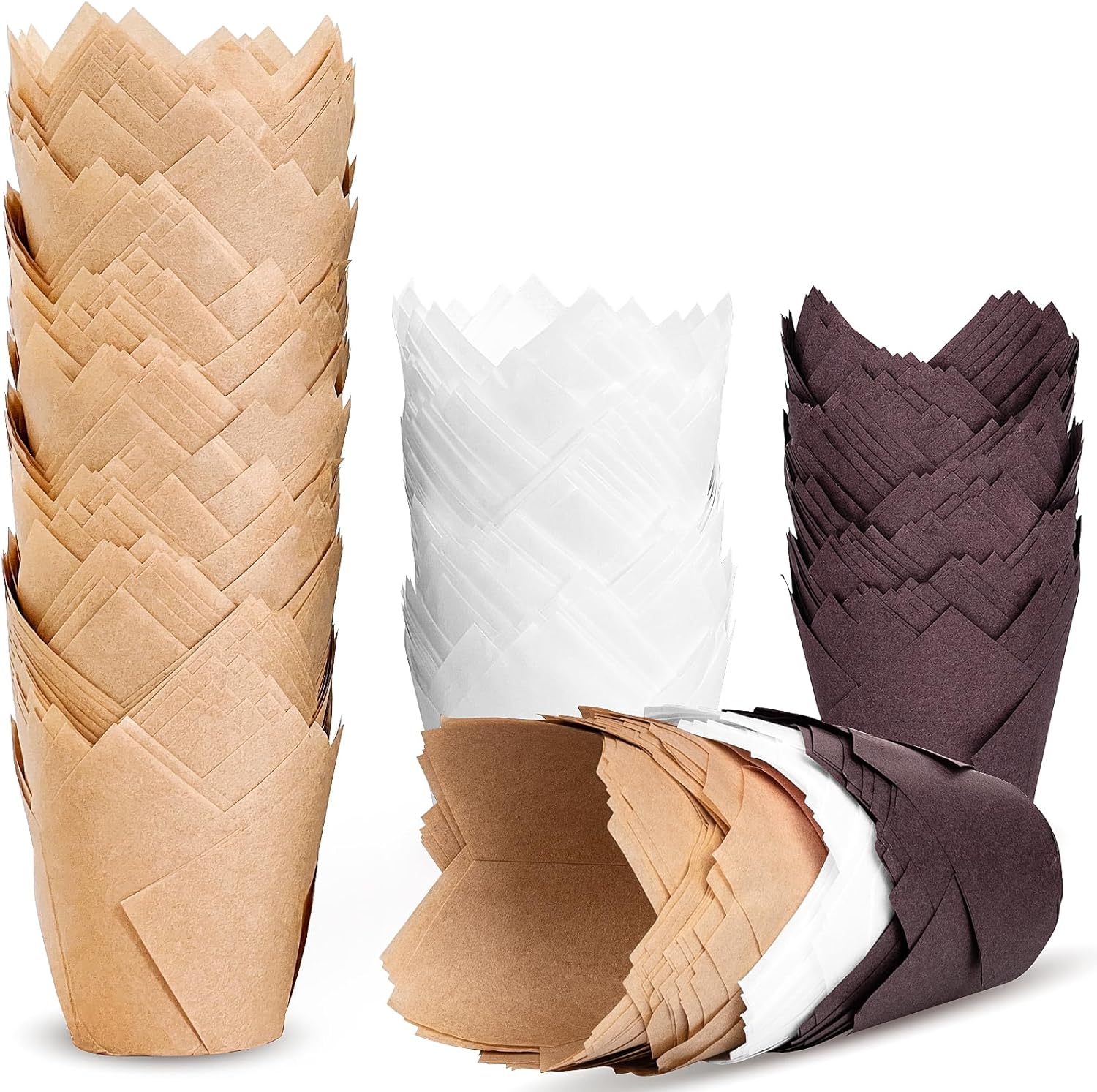 200pcs Tulip Cupcake Liners, Premium Muffin Liners Holders for Baking Cups, Greaseproof Cupcake Wrappers in Standard Size, Classic Parchment Paper Cupcakes Liner for Party, Christmas by JIRNGLA