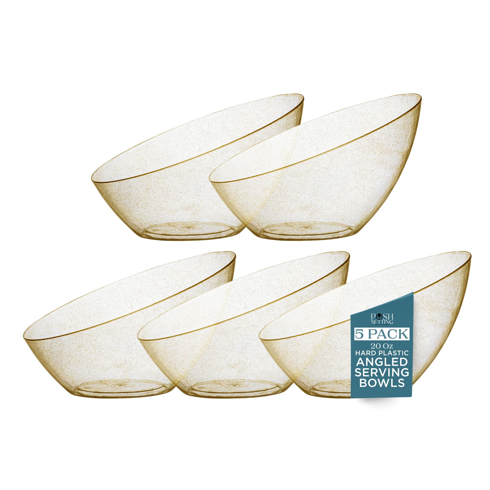 Posh Setting Clear Serving Bowls Small Hard Plastic Candy Bowl for Weddings, Buffet, Offices, Disposable Small Angled Bowls for Party's, Salads, Snacks and Fruit Bowl 5 Pack