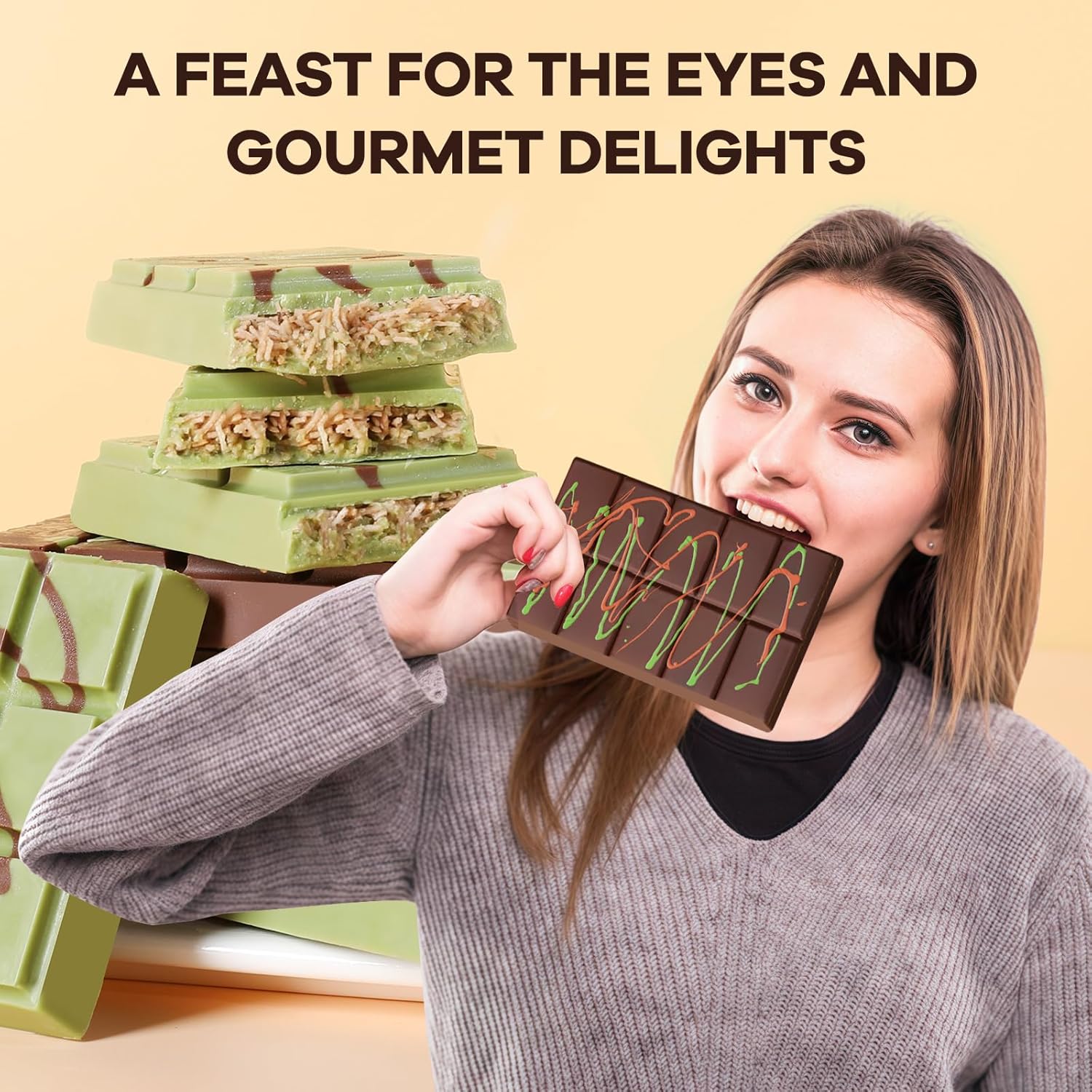 Dubai Chocolate Molds 1 Inch Deep, Silicone Chocolate Bar Mold – Non-Stick, Flexible, Large and Thick Homemade Chocolates, Candies, and Desserts - Set of 1