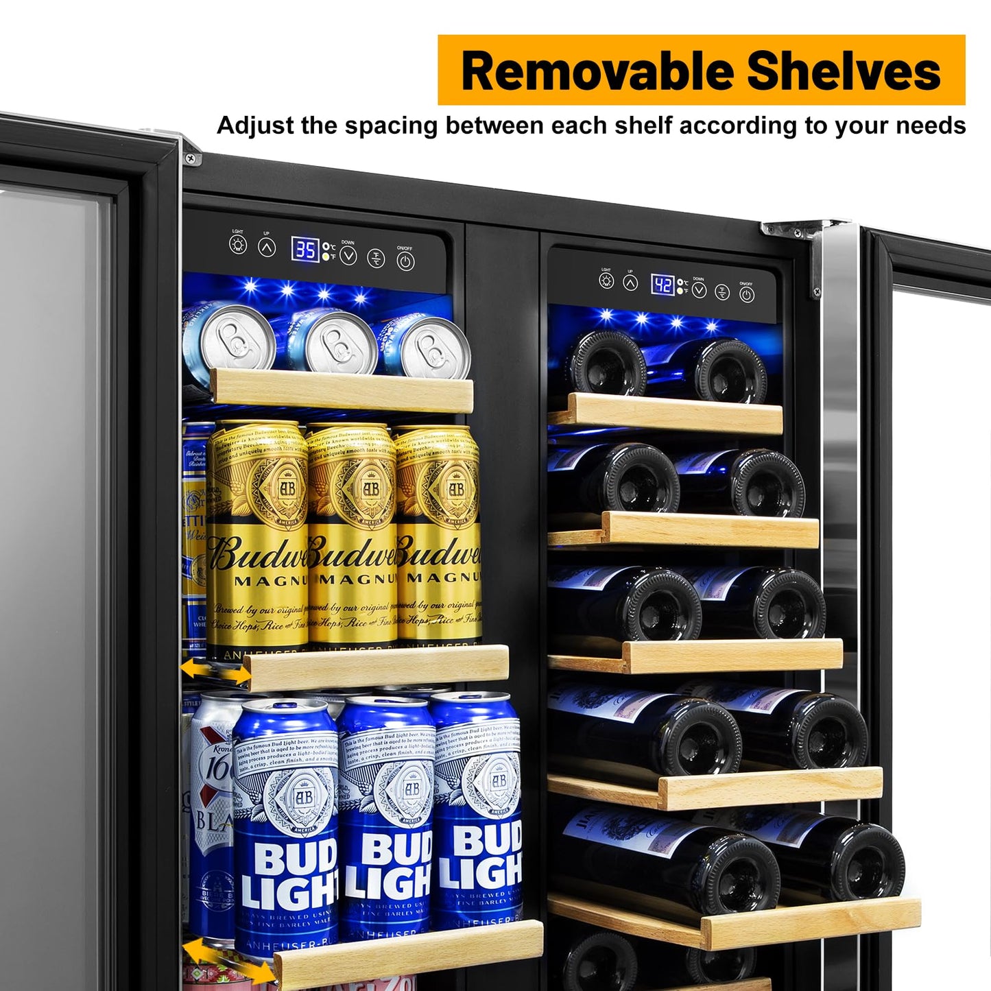 Wine and Beverage Refrigerator, 24 Inch Beverage Cooler Dual Zone with Glass Door, Built-in/Freestanding Beverage Fridge with Upgraded 20 Bottles and 60 Cans Large Capacity