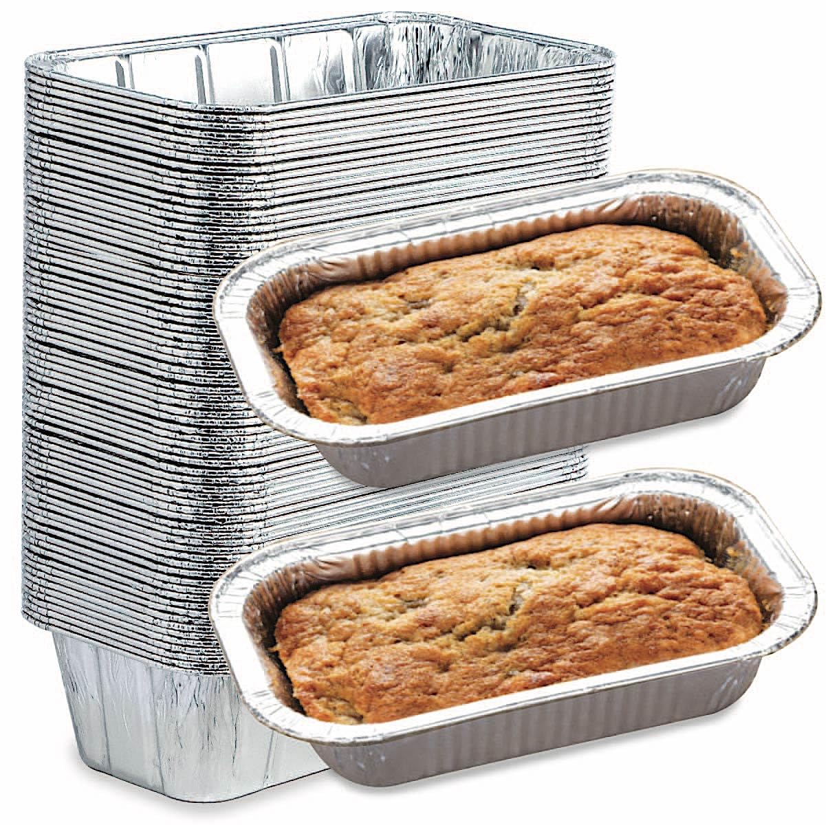 Spare Essentials (55 Pack) 1LB Mini Foil Loaf Pans - 1 Pound Disposable Aluminum Baking Pans for Individual Bread, Cake, Meatloaf - Small Loaf Pans with Liners, Small Bread Tins 6 x 3.5 x 2