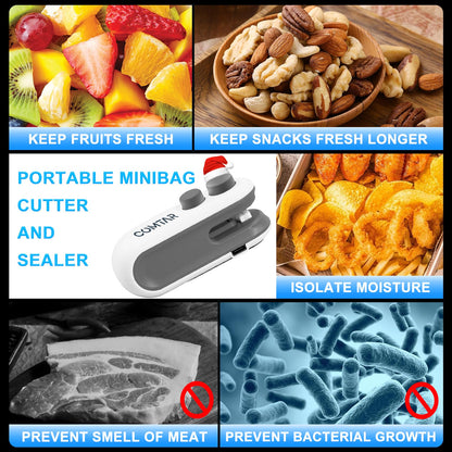 COMTAR Mini Bag Sealer, Upgraded 2 in 1 Heat Sealer&Cutter, Rechargeable USB C Bag Sealer Heat Seal Machine with Magnet, Portable Resealer Machine Sealer for Plastic Bags Chip Storage Snacks Freshness