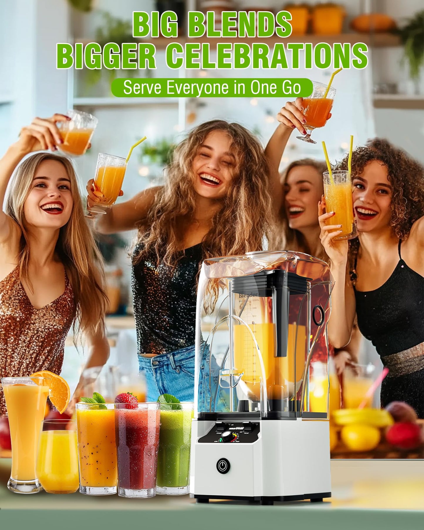 WantJoin Quiet Blender - Kitchen Blender with Soundproof, 2.5 HP Copper Motor, 80oz Jar, Multifunctional Silent Blenders for Smoothies, Juice, Soups, Sauce, w/ 15 Speeds, Stainless Steel 6-blade Combo