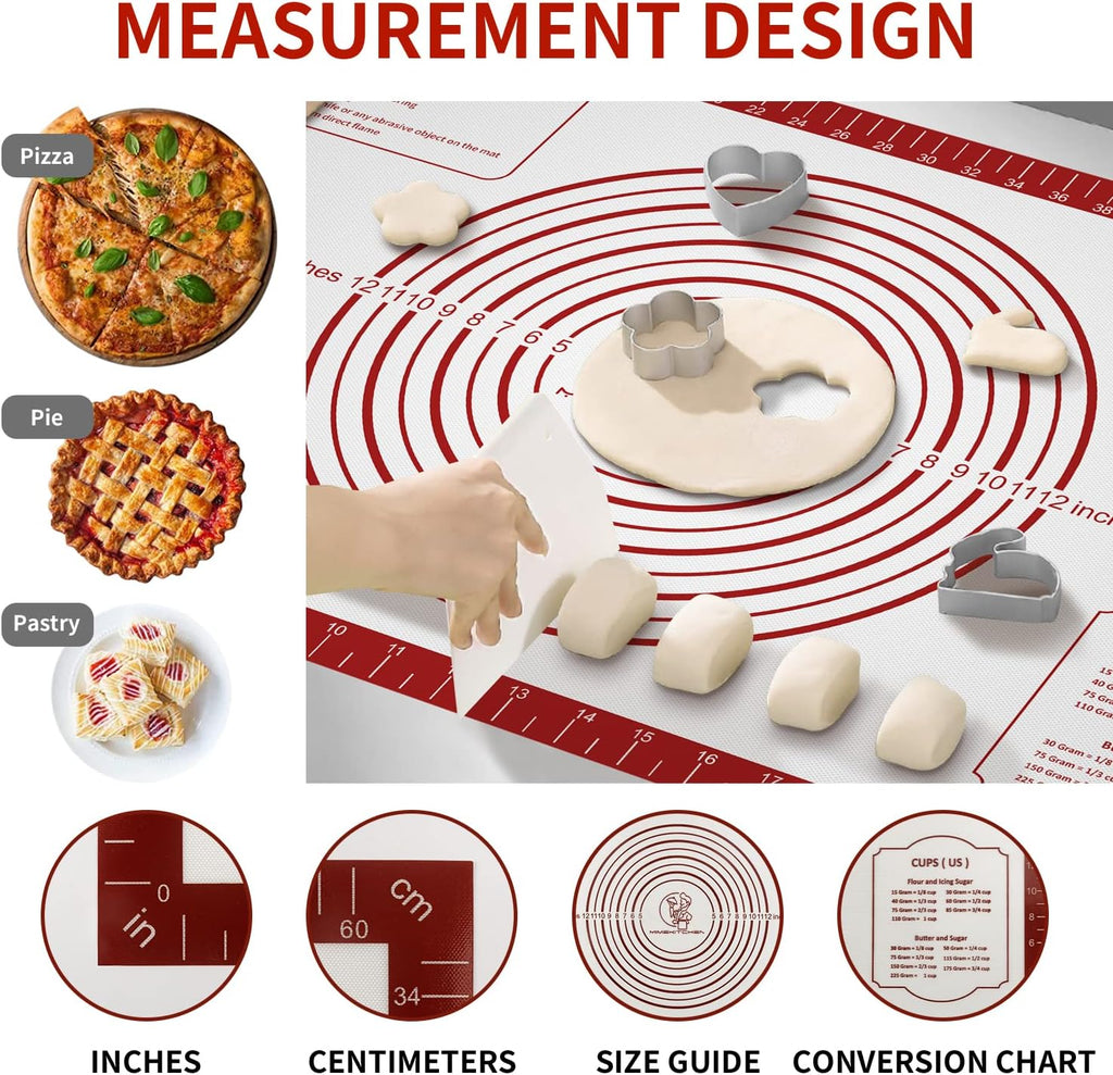 Silicone Baking Mat, Non Stick Pastry Mat Sheet for Dough Rolling, Nonslip Fondant/Pie Crust Mat, Counter Mat Oven Liner Mat for Making Cookies Macarons Bread Baking Supplies Extra Large 26 x 16 Inch