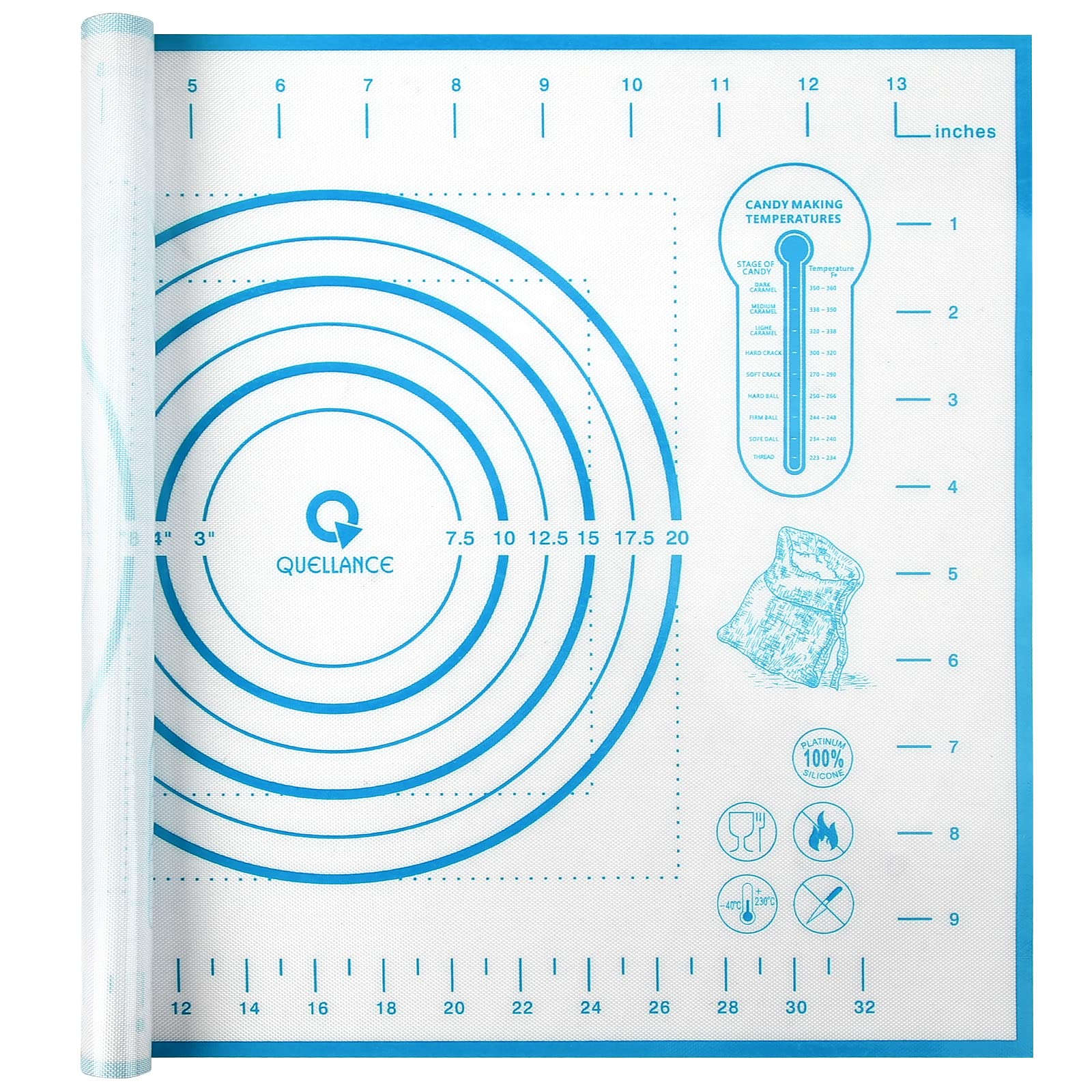 Silicone Pastry Baking Mat Dough - 16x24Inch Large Non Stick Slip Cookie Bread Rolling Mats Sheet, Kitchen Counter Kneading Cooking Board Pad Matt with Measurement for Pie Pizza Cookies Fondant Making