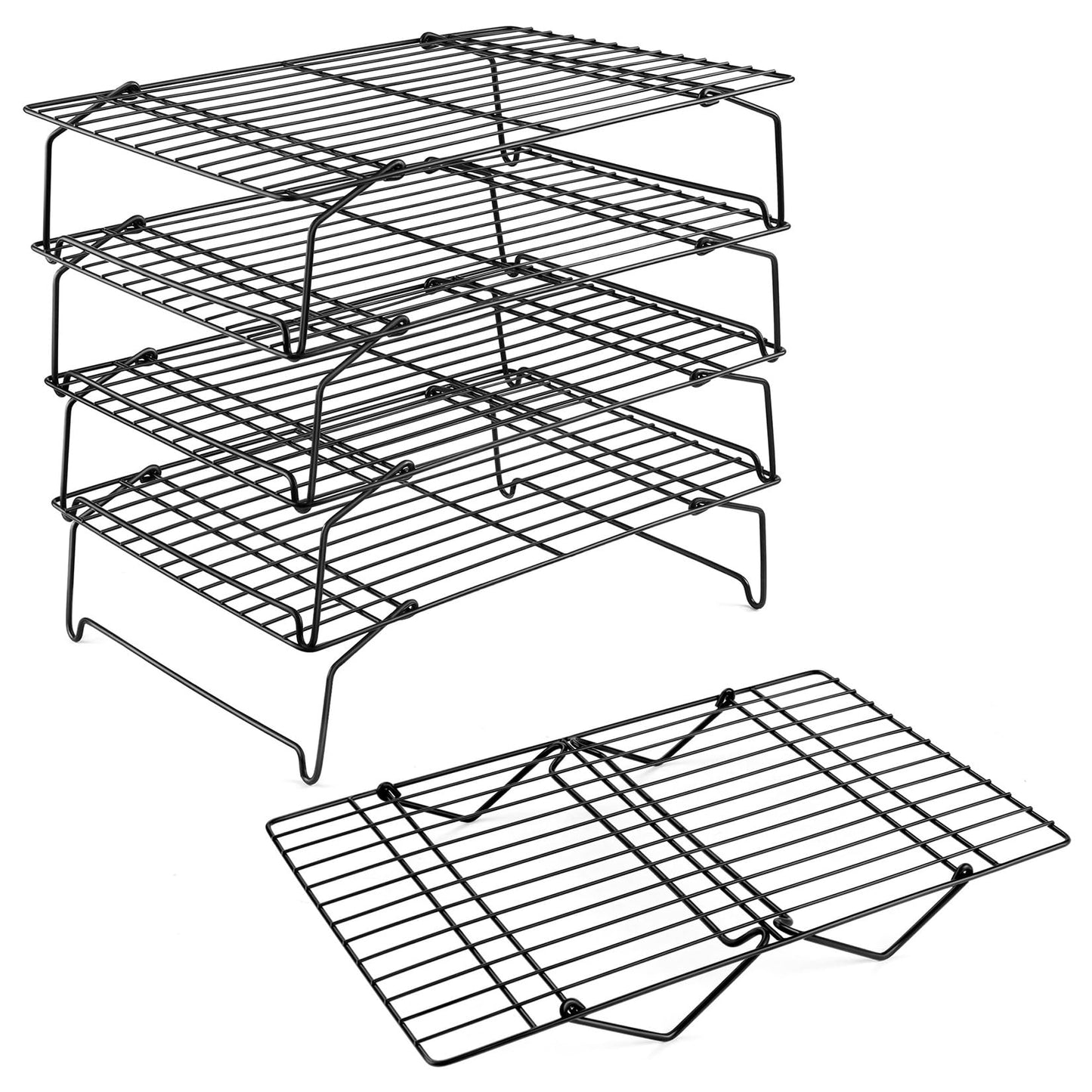 P&P CHEF Cooling Rack, 5-Tier Stainless Steel Stackable Baking Cooking Racks for Cooling Roasting Grilling, Collapsible & Heavy Duty, Oven Safe & Easy Clean, 15" x 10", Silver