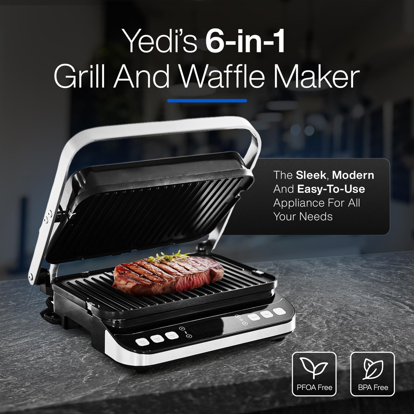 Yedi Total Package 6-in-1 Digital Indoor Grill, Waffle Maker, Panini Press, Griddle, with Deluxe Accessory Kit