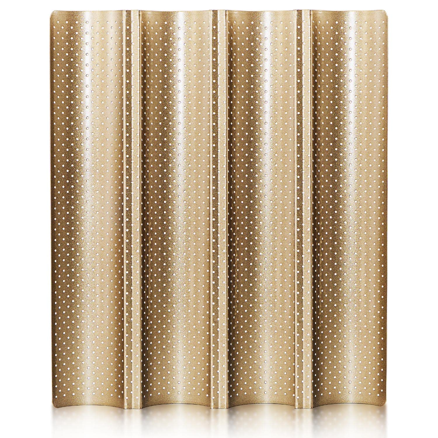 Anaeat 2 Pack Nonstick Perforated French Bread Baking Pan, 15"X 13" Premium Toast Mold for 4 Loaves Baguettes, French & Italian Bread Trays for Baking Loaf Bread, Ventilation & Heat Resistant (Gloden)
