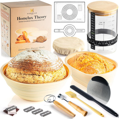 Sourdough Starter Kit, Silicone Banneton Bread Proofing Basket Set, Sourdough Bread Baking Supplies, Bread Making Kit for Sourdough Proofing with Bread Baking Bowl for Artisan Breads (Yellow)