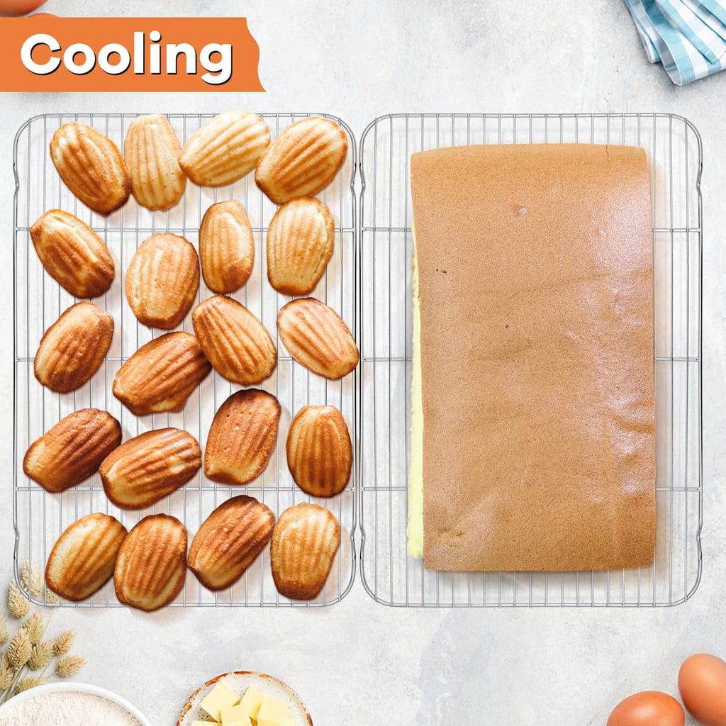 P&P CHEF Baking Rack Cooking Rack Set of 2-16.6''x11.5", Stainless Steel Wire Cooling Drying Roasting Rack, Fits Half Sheet Cookie Pans, Commercial Quality, Oven & Dishwasher Safe