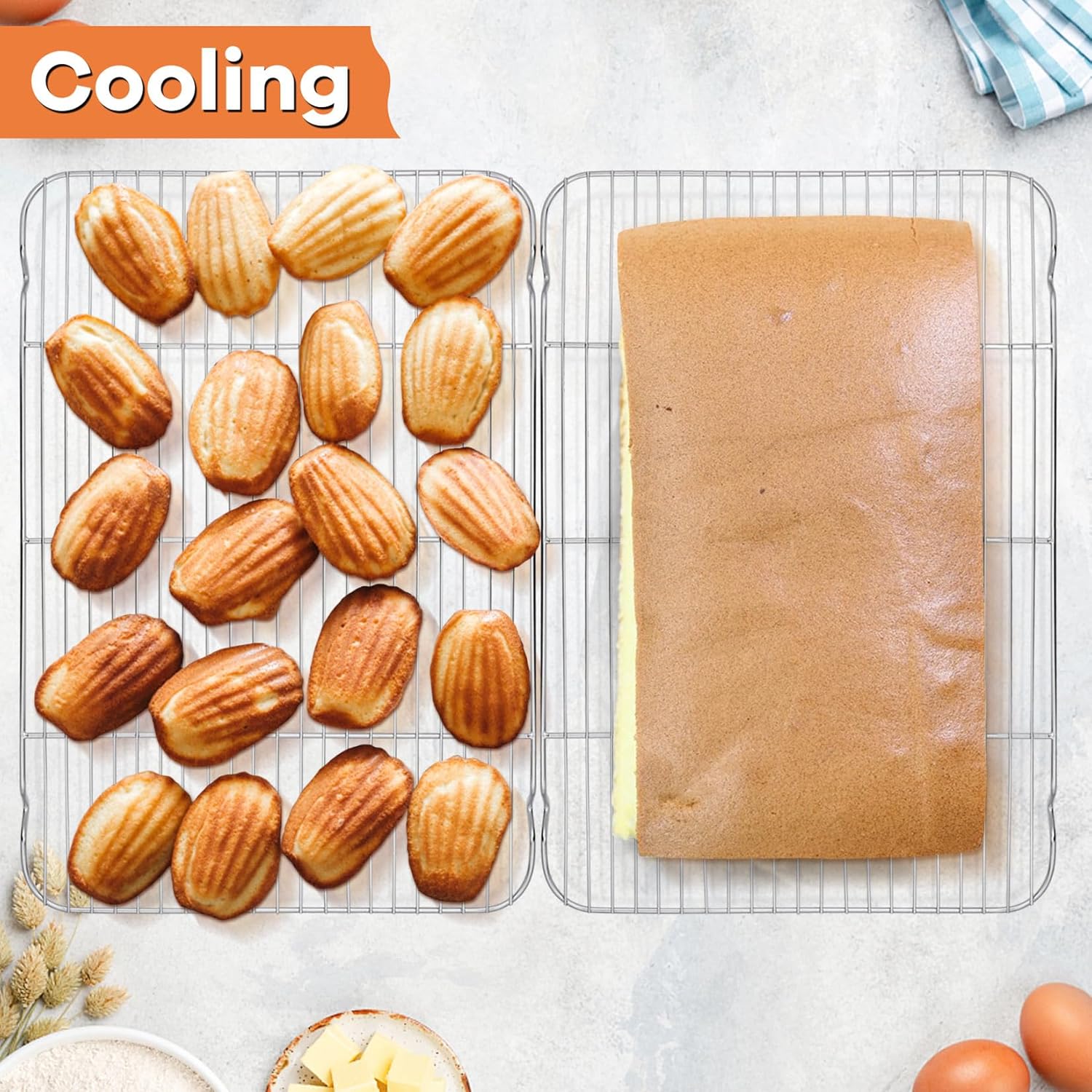 P&P CHEF Baking Rack Cooking Rack Set of 2-16.6''x11.5", Stainless Steel Wire Cooling Drying Roasting Rack, Fits Half Sheet Cookie Pans, Commercial Quality, Oven & Dishwasher Safe