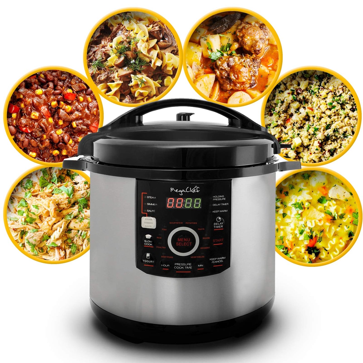 MegaChef 12 Quart Digital Pressure Cooker with 15 Preset Options and Glass Lid, Silver