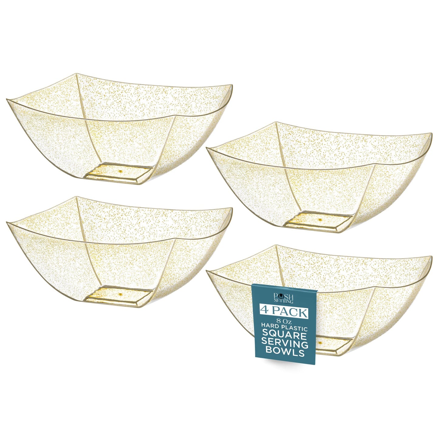Posh Setting - Clear Plastic Serving Bowls for Party (8oz - 4 Pack) Square, Disposable, Salad & Fruit Bowls for Party Table, Candy Containers for Candy Buffet