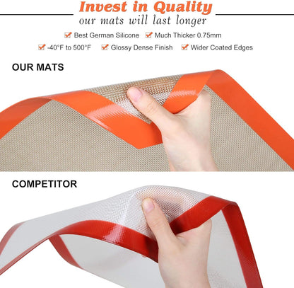 Silicone Baking Mat - Best German Silicone - Non Slip Silicone Baking Sheet, Non Stick Reusable Silicone Mats for Baking, Oven Liner, Counter Mat - Half Sheet Baking Mat, Set of 2
