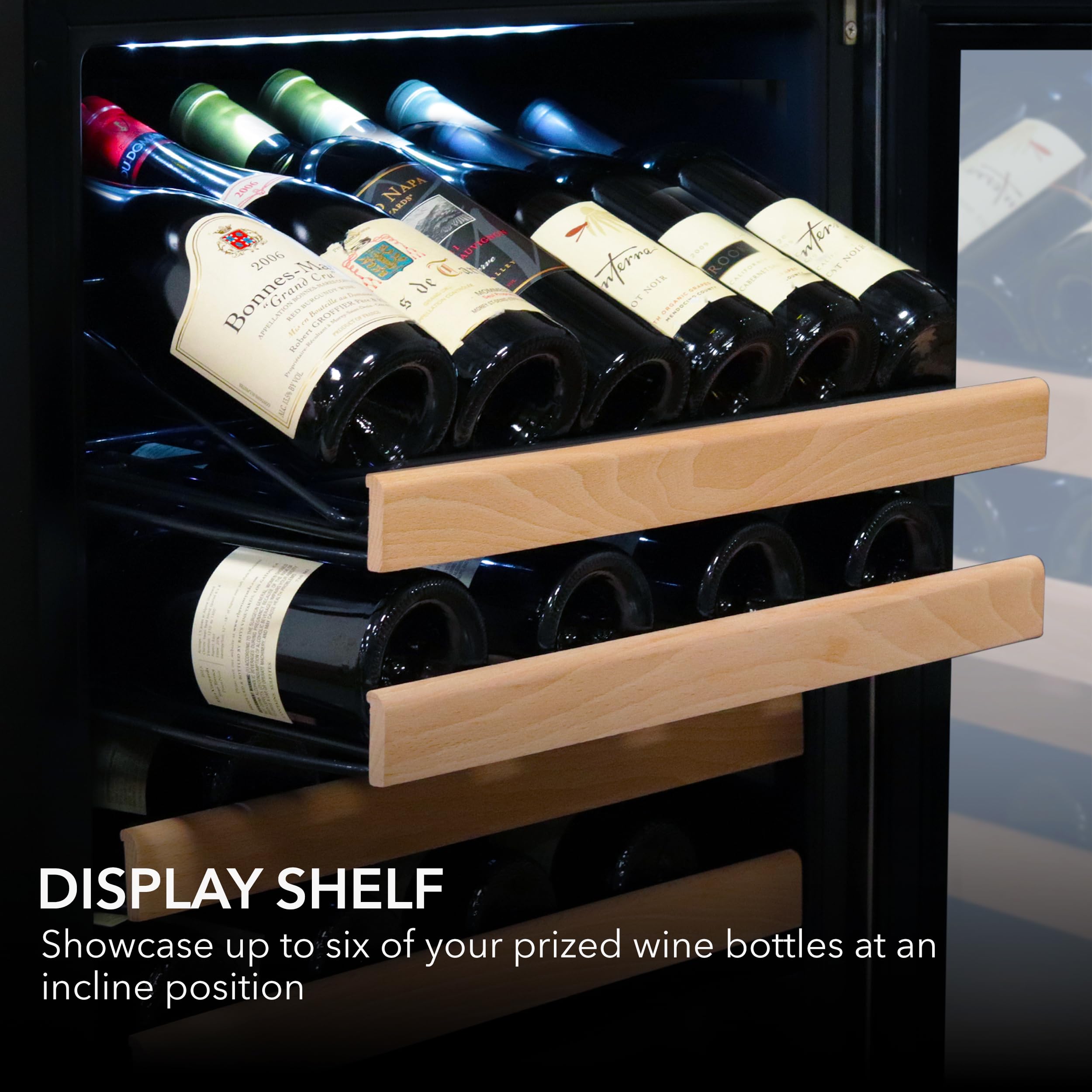 Whynter BWR-1662SD 166 Built-in or Freestanding Stainless Steel Compressor Large Capacity Wine Refrigerator Rack for Open LED Display, Black-166 Bottle, Black