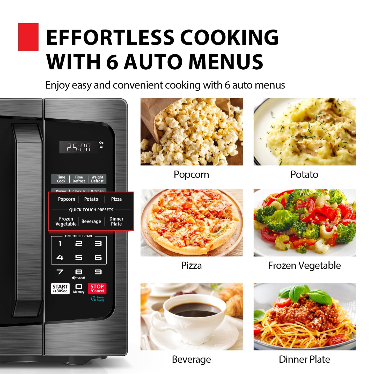 TOSHIBA ML-EM09PA(BS) Small Microwave Oven with 6 Auto Menus, Mute Function & Child Lock, LED Lighting, Perfect for Apartment, 0.9 Cu Ft, 10.6 Inch Removable Turntable, 900W, Black Stainless Steel