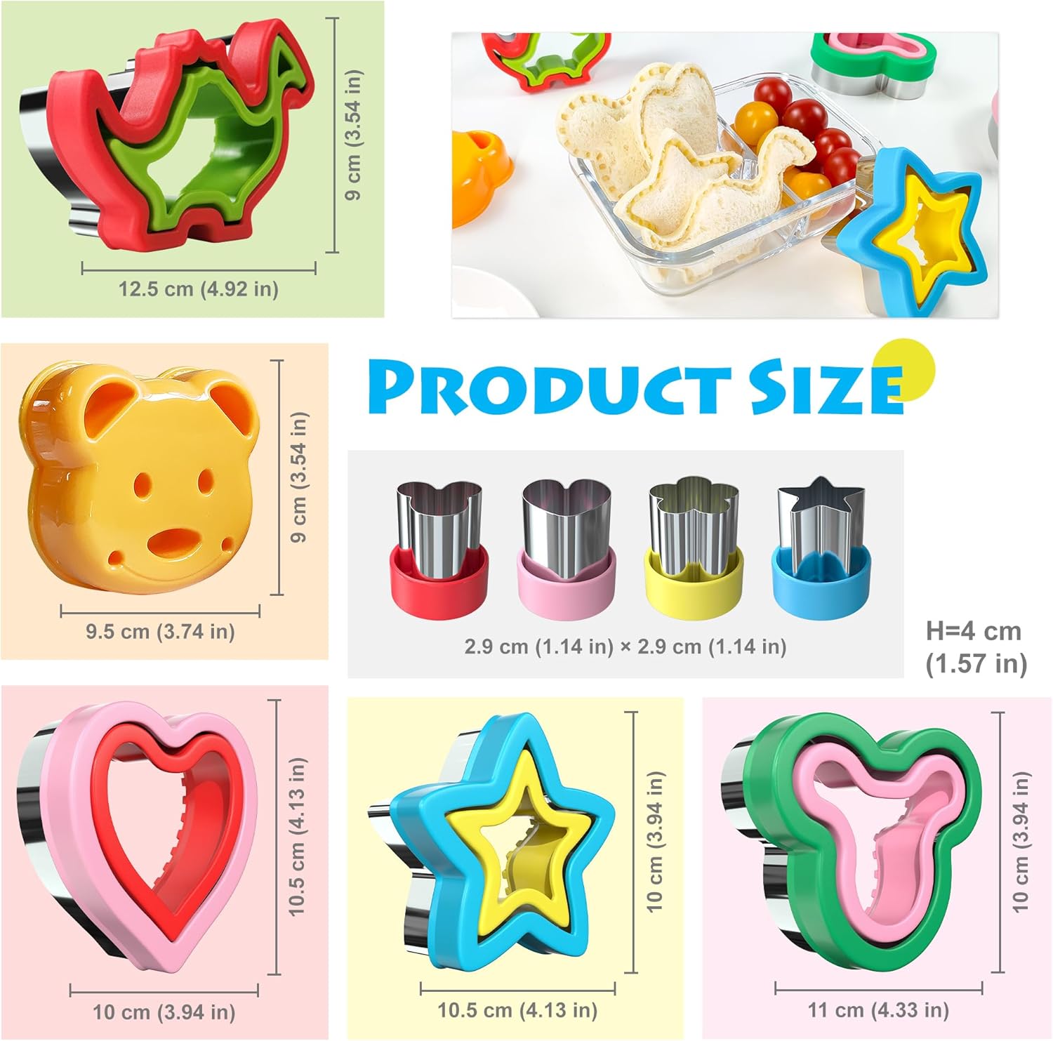Sandwich Cutter and Sealer, Sandwich Cutter for Kids 5 PCS（BIG）, Decruster Sandwich Maker, Great for Lunchbox and Bento Box - Boys and Girls Kids Lunch