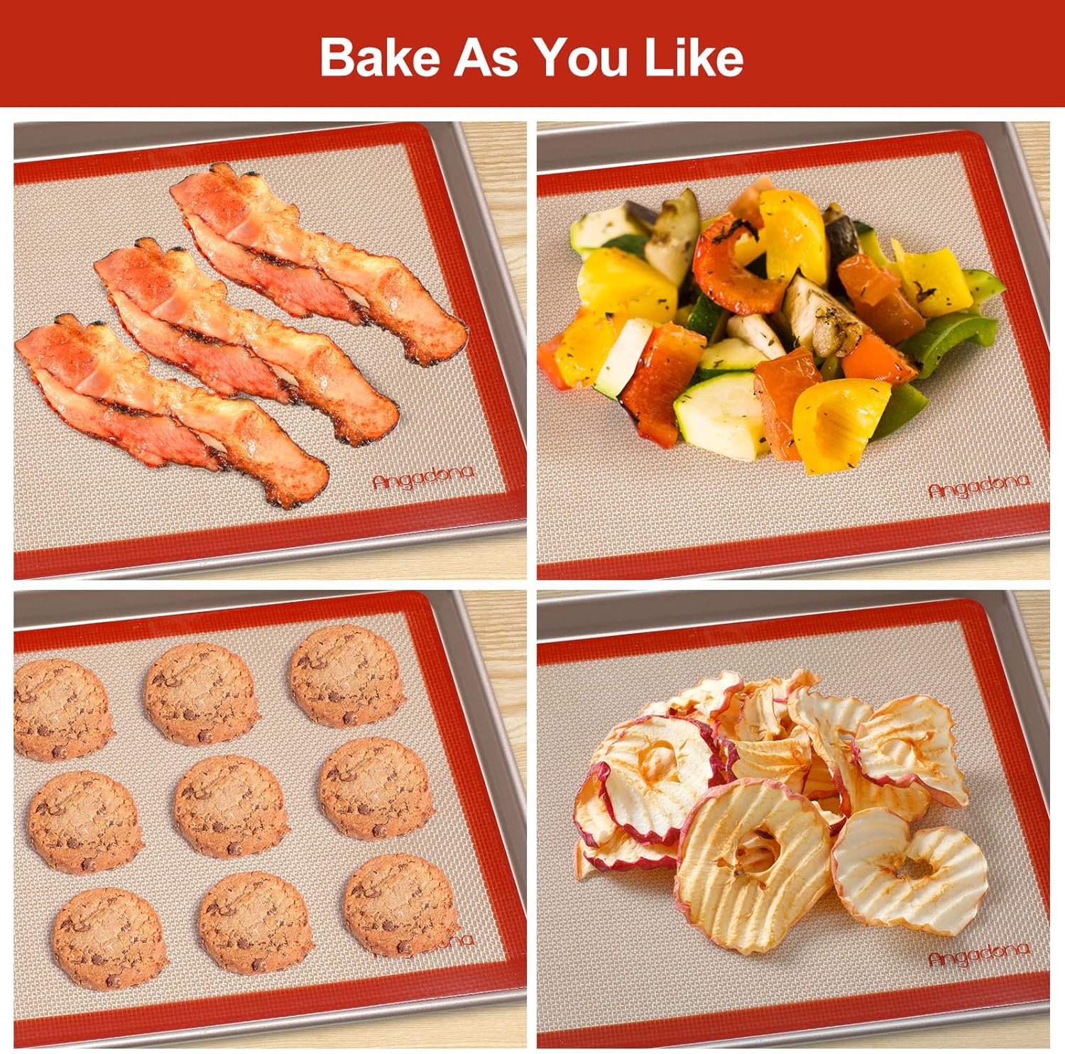 Silicone Baking Mat Set of 6, Easy Clean & Non-Stick Food Grade Reusable Baking Mat, Silicon Baking Mats Oven Liner Sheet, Round & Square Cake Mat, Pastry Board Rolling Dough Mats for Macaron Cookie