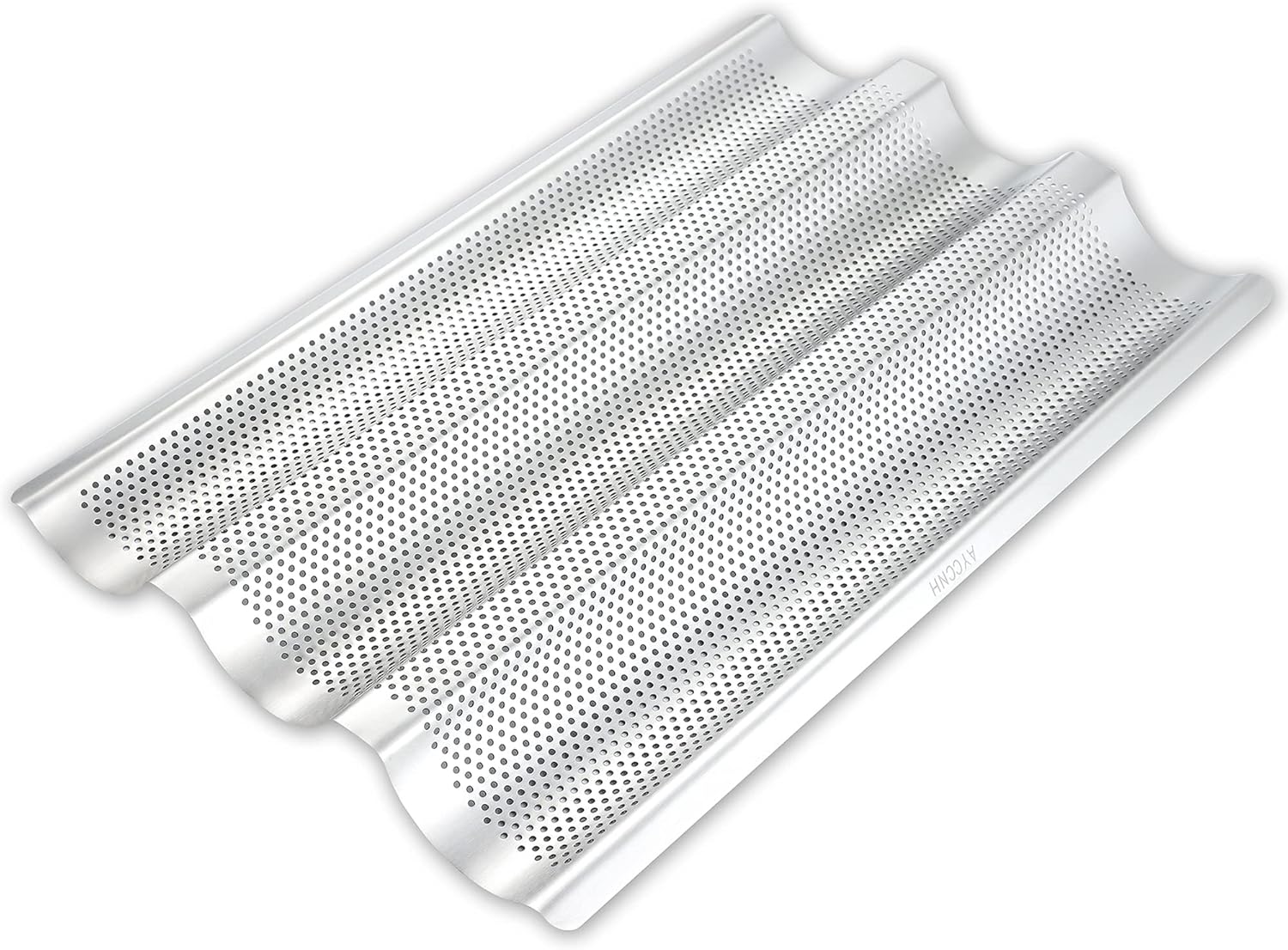 Stainless Steel French Baguette Bread Pan, Perforated Loaf Pans for Baking 15"x10", 3 Waves Toaster Oven Baking Tray (1 Pack)