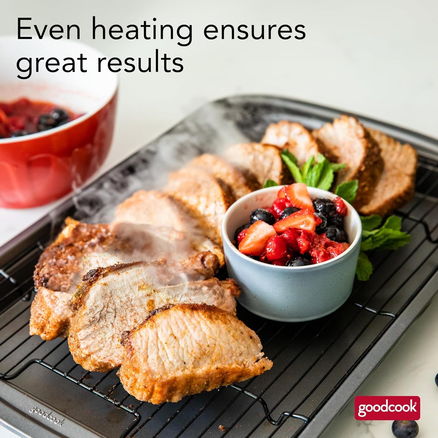 GoodCook 15” x 10.5” Nonstick Carbon Steel Baking Pan & Raised Wire Rack – Pizza Crisper, Crispy Bacon, Multipurpose Cooking Sheet Pan, Cooling Rack, Kitchen Cookware Set, Dishwasher Safe