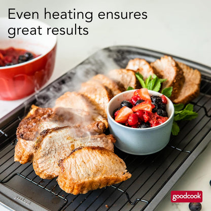 GoodCook 15” x 10.5” Nonstick Carbon Steel Baking Pan & Raised Wire Rack – Pizza Crisper, Crispy Bacon, Multipurpose Cooking Sheet Pan, Cooling Rack, Kitchen Cookware Set, Dishwasher Safe