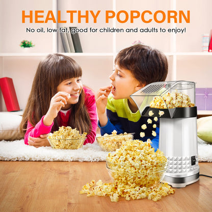 Fast Hot Air Popcorn Popper Maker, Electric Popcorn Machine with Measuring Cup, No Oil, Easy to Clean & Maintain, Popcorn Machines for Home Family Party | White