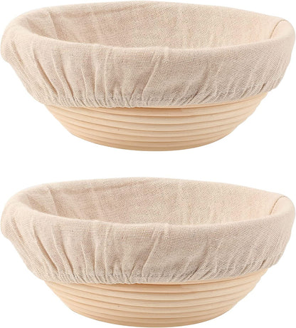 Bread Proofing Baskets Set of 2 8.5 inch Round Dough Proofing Bowls w/Liners Perfect for Home Sourdough Bakers Baking