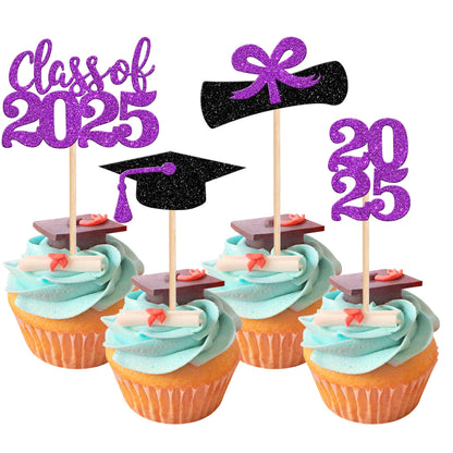 36 PCS 2023 Graduation Theme Cupcake Toppers Glitter Class of 2023 Graduation Cap Diploma Cupcake Picks Party Cake Decorations Supplies Red