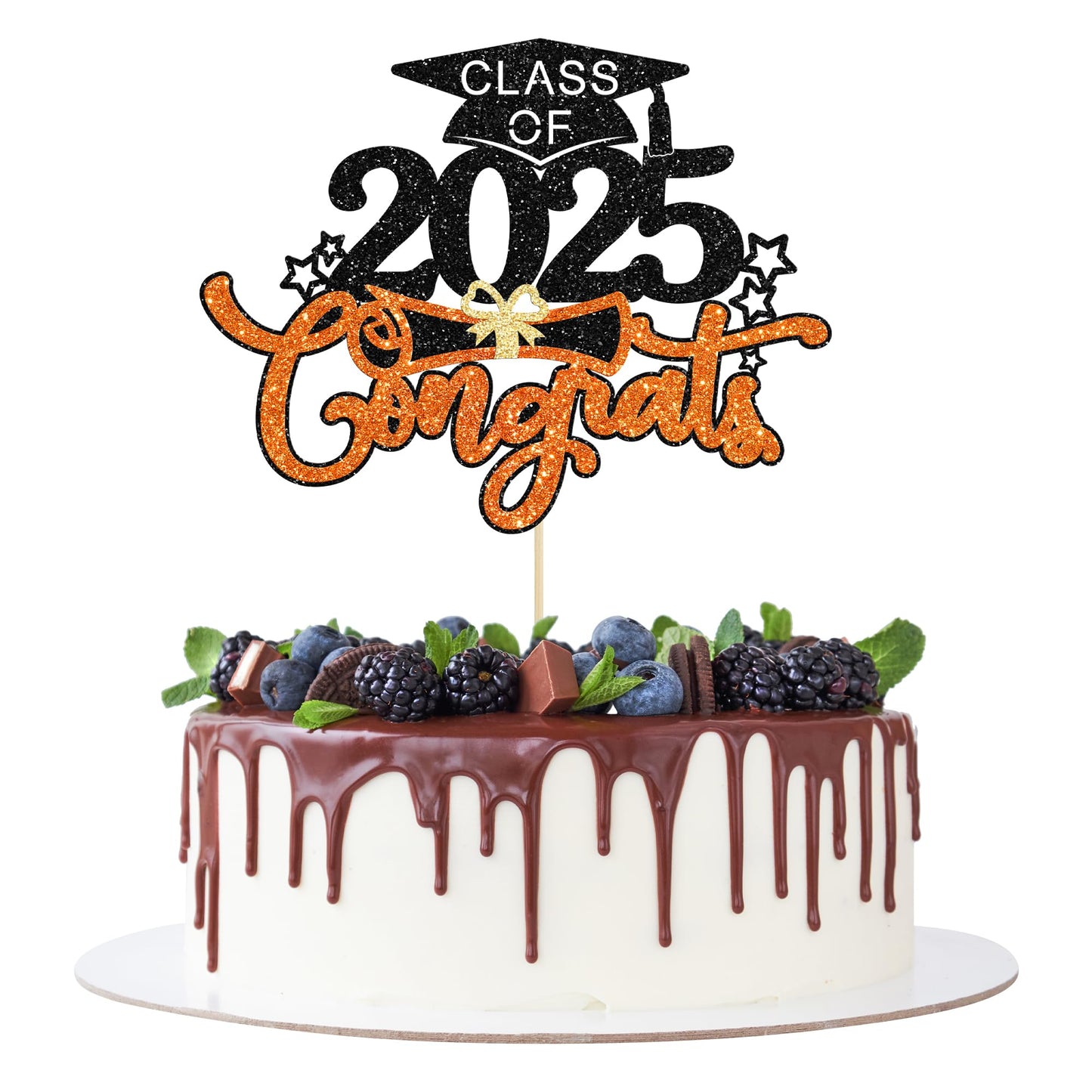 1Pc Congrats Grad 2025 Cake Topper Red Glitter Diploma Graduation Cap Cake Pick Congrats Class of 2025 Cake Decorations for 2025 Graduation Theme High School Boys Girls Graduate Party Supplies