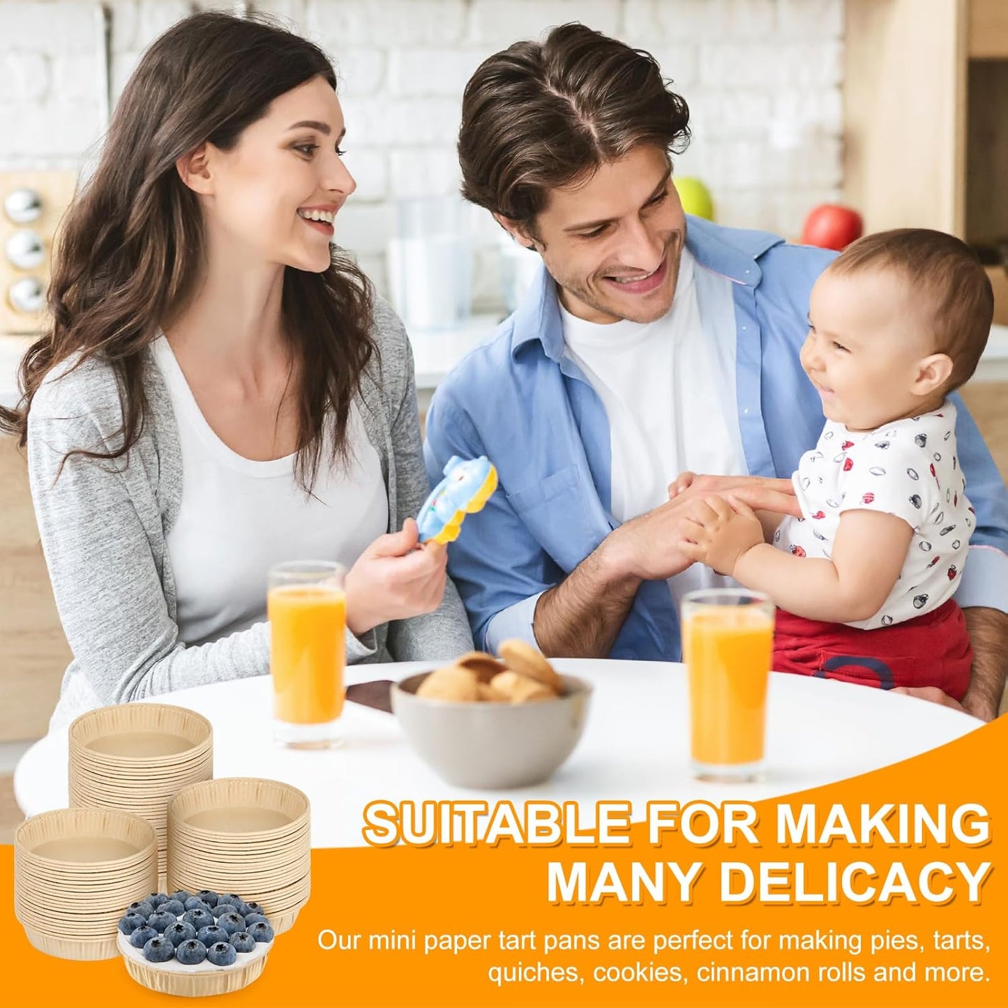 50 Pcs Mini Tart Pans for Baking, 4 Inch Disposable Paper Pie Pans for Individual Small Pies, Tarts, Quiche, Cakes, Breakfast Sandwiches, Desserts, Cinnamon Rolls