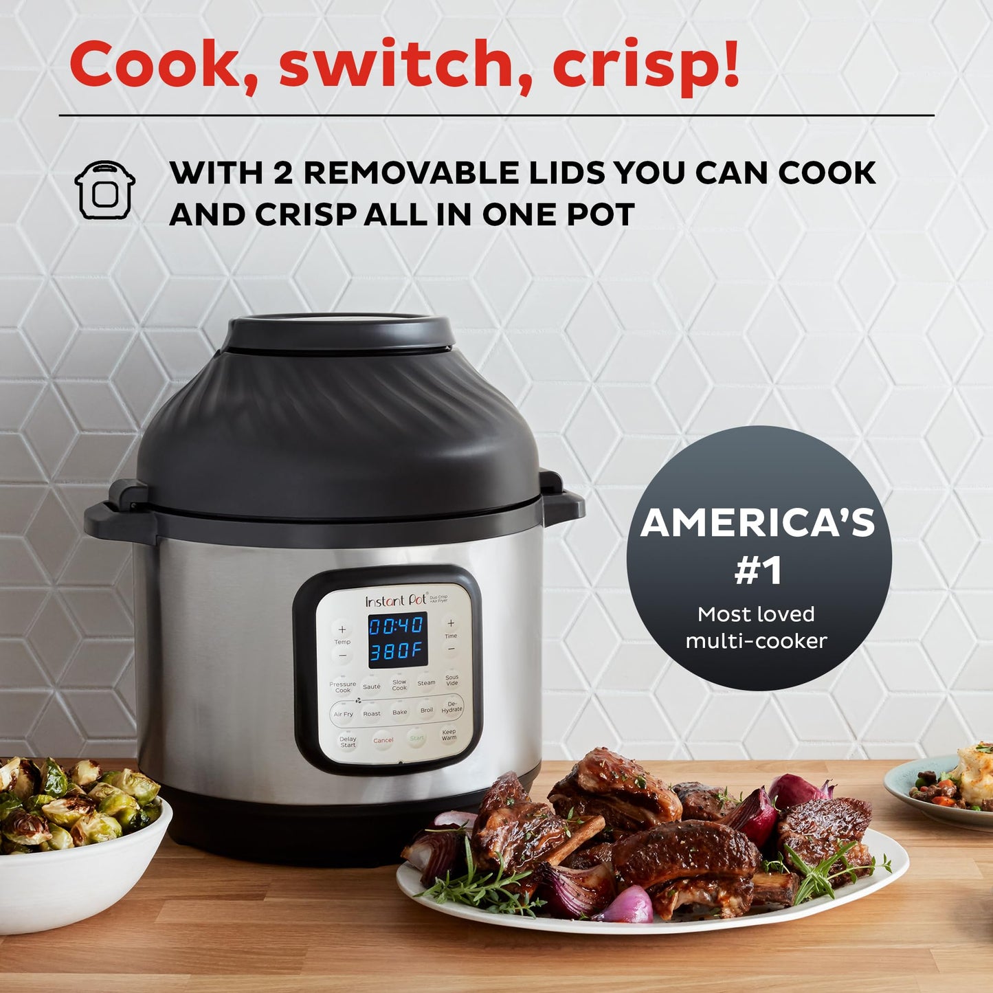 Instant Pot Duo Crisp 11-in-1 Air Fryer and Electric Pressure Cooker Combo with Multicooker Lids that Air Fries, Steams, Slow Cooks, Sautés, Dehydrates, & More, Free App With Over 800 Recipes, 6 Quart