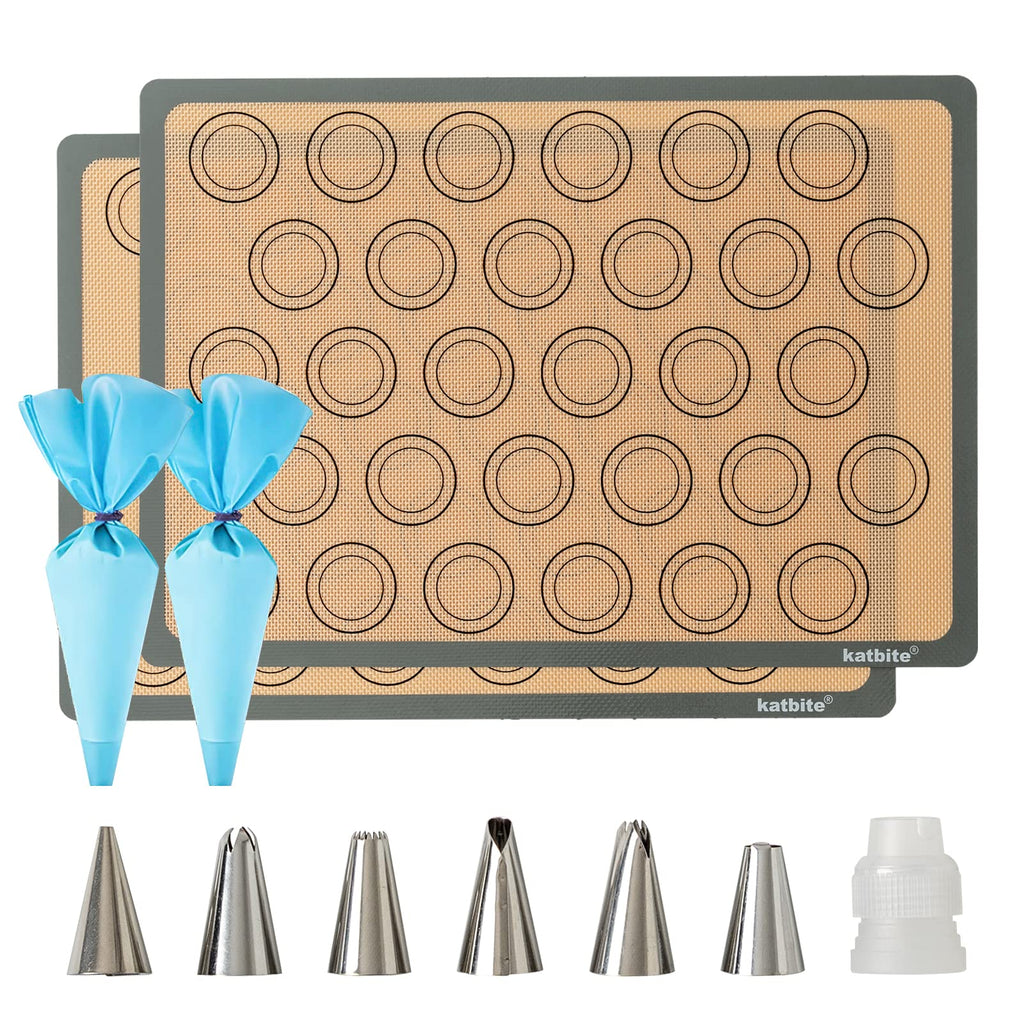 Silicone Baking Mat, Katbite Large Baking Mat Set of 3-2 Half Sheets Mats (11 5/8" x 16 1/2") + 1 Quarter Baking Sheets, Reusable & Nonstick Bakeware Mats for Cookies, Macarons, Bread and Pastry