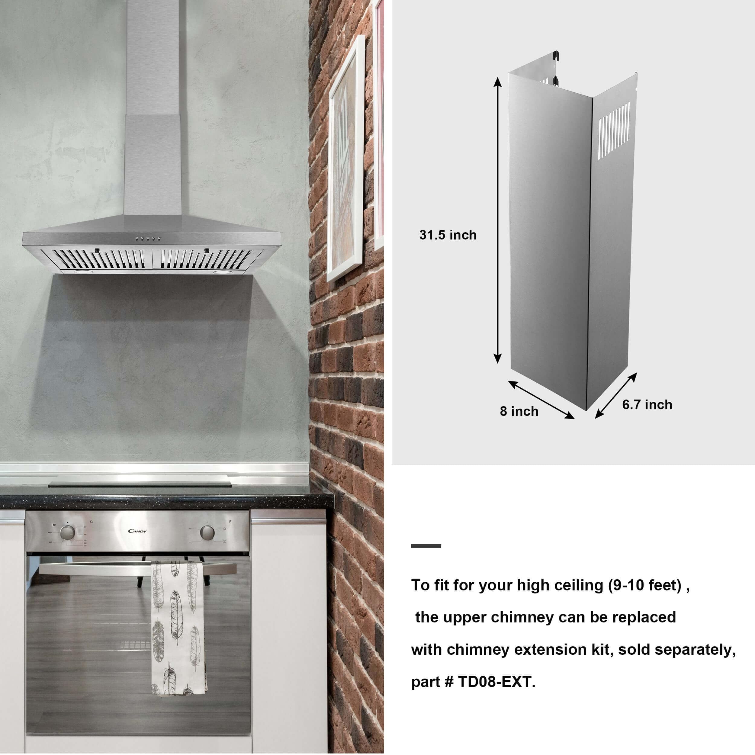 SNDOAS Range Hood 30 inch,Stainless Steel Wall Mount Range Hood 30 inch,Chimney-Style Stove Vent with Ducted/Ductless Convertible,Kitchen Hood with LED Light,Button Control,3-Speed Vent Hood
