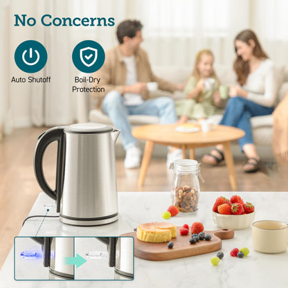 COSORI Electric Kettle, Cool-Touch Double Wall Stainless Steel Insulated, Automatic Shut Off & Boil-Dry Protection, Durable Tea Kettle Boiler & Heater, 1.5L/1500W, Silver