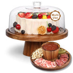 Bellsal Cake Stand with Dome Lid, 12in Acacia Wood Cake Plate with Cover, Wooden Cake Display Stand with Acrylic Dome, Cake Decorating for Baking Gifts, Birthday Kitchen Party, Weddings