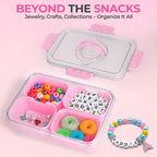 Snackle Box Container with Lid- Travel Charcuterie Box with Handle - Organizer for Candy, Fruit, Nuts, Veggies, Snacks, Beach Essentials, Portable Lunch Box (Pink, Small)