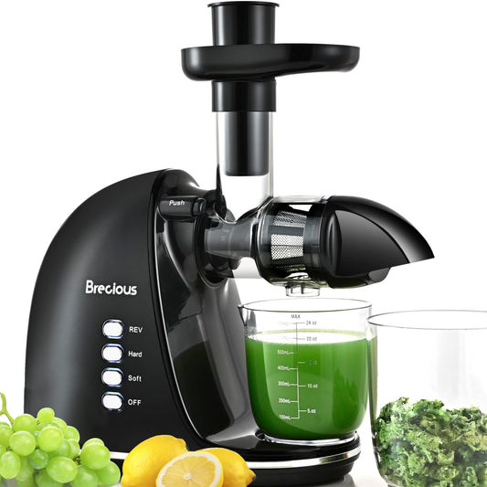 Slow Masticating Juicer,Brecious Cold Press Juicer with 2 Speed Modes & Quiet Motor,Juicer Machines Vegetable and Fruit with Reverse Function,Celery Juicer,BPA-Free,Easy to Clean (Black)