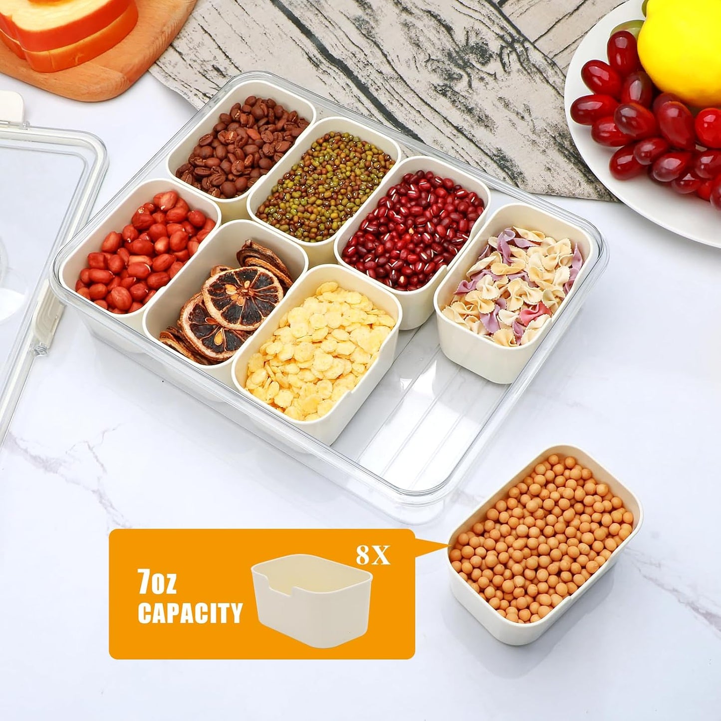 Divided Serving Tray with Lid and Handle,Snackle Box Containers with 8 Compartment,Portable Snack Serving Platters Reusable Storae Organizer for Fruits,Nuts,Candy,Party,Picnic,Veggies