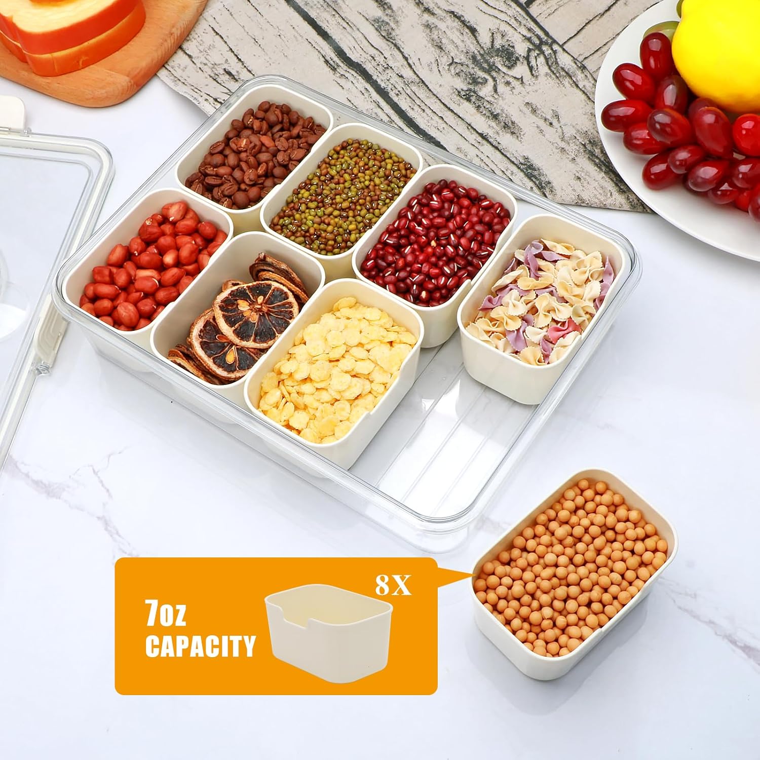 Divided Serving Tray with Lid and Handle,Snackle Box Containers with 8 Compartment,Portable Snack Serving Platters Reusable Storae Organizer for Fruits,Nuts,Candy,Party,Picnic,Veggies