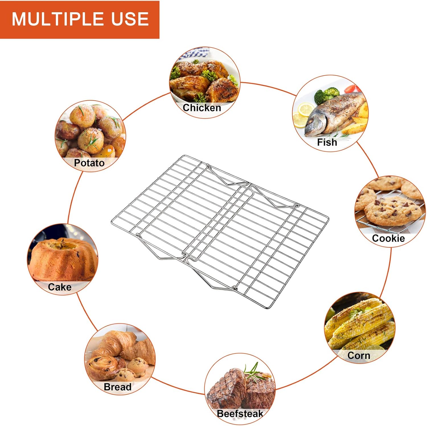 P&P CHEF Cooling Rack, 5-Tier Stainless Steel Stackable Baking Cooking Racks for Cooling Roasting Grilling, Collapsible & Heavy Duty, Oven Safe & Easy Clean, 15" x 10", Silver