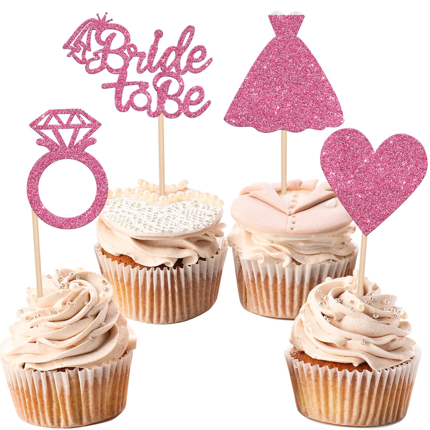 24 PCS Bride to Be Cupcake Toppers with Heart Ring Dress Bridal Shower Cupcake Picks Wedding Engagement Bachelorette Party Cake Decorations Supplies