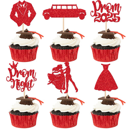 24 PCS 2025 Graduation Cupcake Toppers Glitter Diploma Congrats Grad Cap Cupcake Picks Class of 2025 Cake Decorations for 2025 Graduation Theme Party Supplies Pink