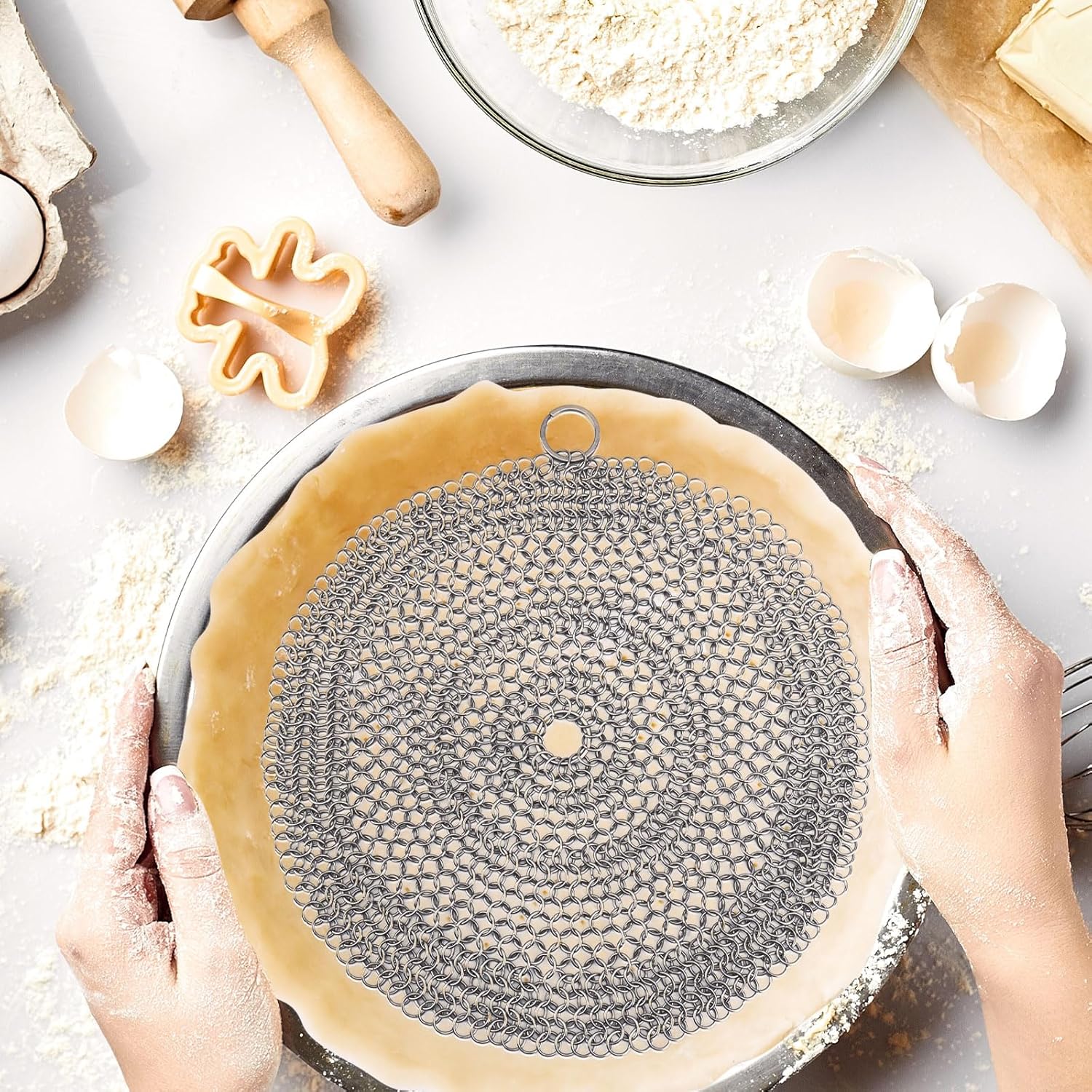 Baking Pie Crust Weights Chain, Stainless Steel Pie Weight Chain Ceramic Pie Weights Alternatives Baking Pie Weights Armor Shield for Baking Crust Kitchen Accessories for 7-10in Pies