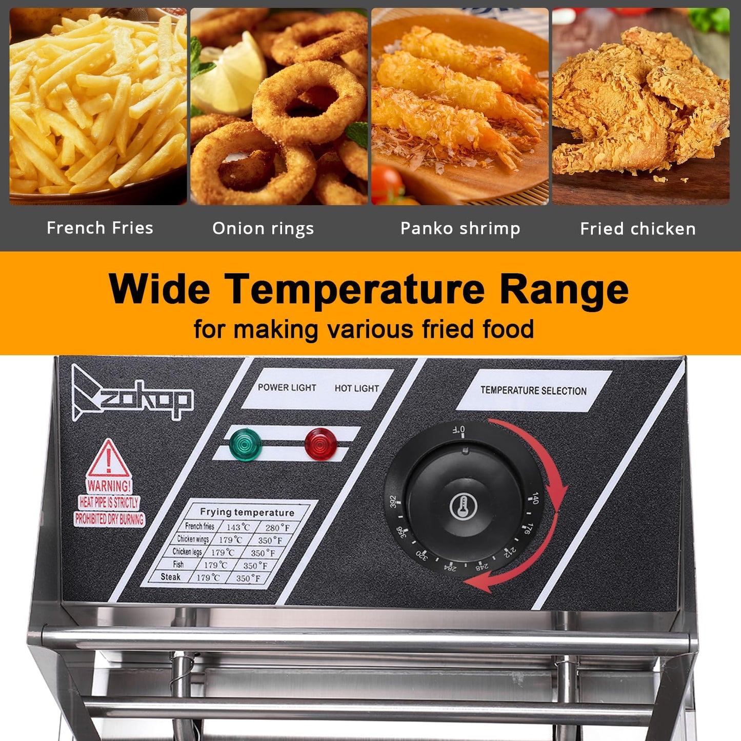 10QT Electrnic Deep Fryer with basket, 2500 Watt, Adjustable Temperature, Removable Frying Basket and Easy to CleanStainless Steel Body,Household and commercial, French fries, chicken