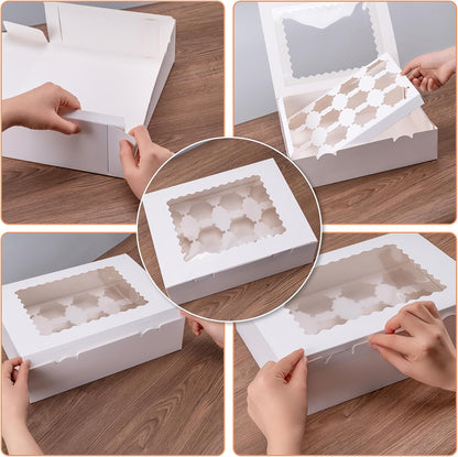 Hoewina 6PCS Cupcake Boxes - Hold 12 Count Cupcake Containers with Window, Food Grade Cupcake Holder Easy Transport and Presentation - Ideal for Cupcakes, Desserts, and More