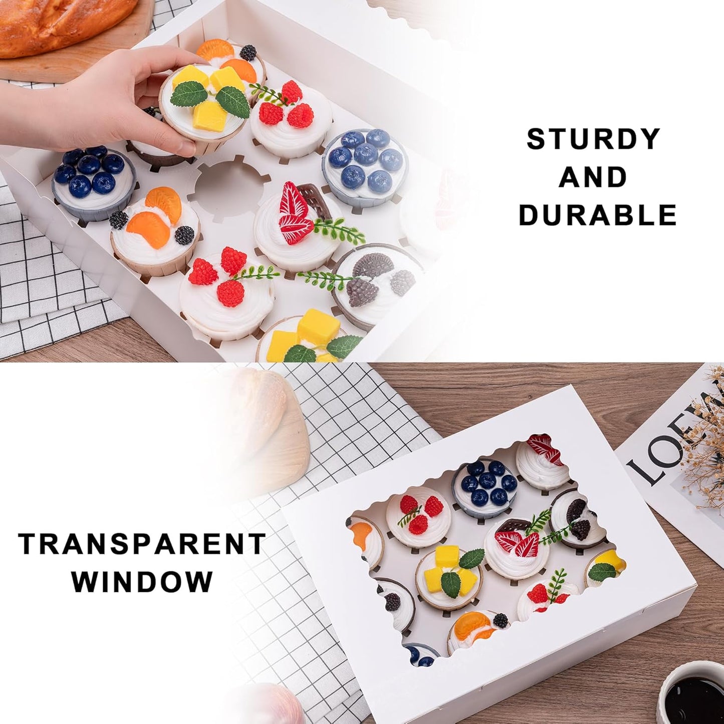 Hoewina 6PCS Cupcake Boxes - Hold 12 Count Cupcake Containers with Window, Food Grade Cupcake Holder Easy Transport and Presentation - Ideal for Cupcakes, Desserts, and More