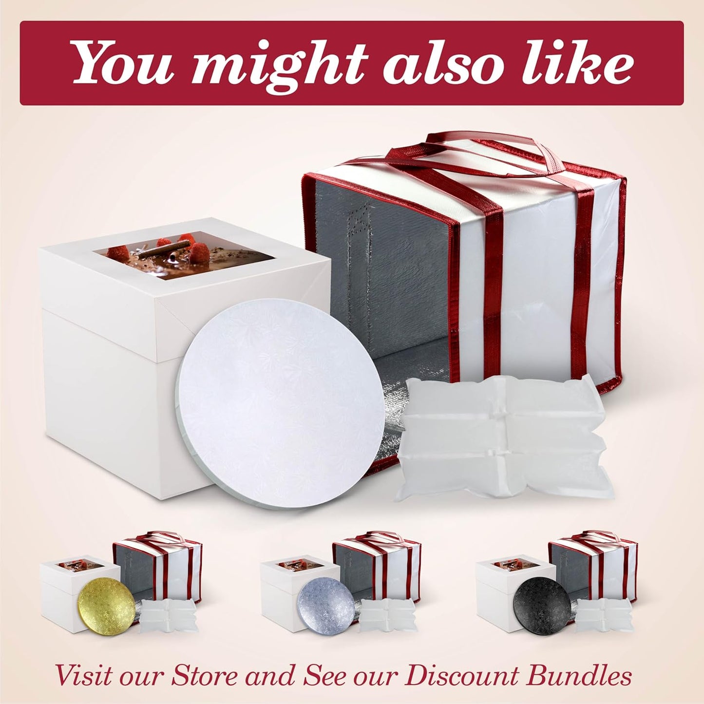 Cakebon Cake Boxes with Boards - 10 Inch Round Cake Drum White (1-pack) - Box With Window for Birthdays, Weddings and Parties