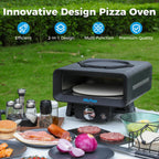 Piec do pizzy gazowy 2 w 1 z funkcjami smażenia i pieczenia - 12 cali, zewnętrzny piec do pizzy z automatycznie obracającym się kamieniem i patelnią, zasilany propanem