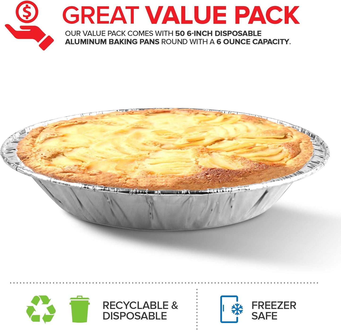 Stock Your Home 6 Inch Aluminum Foil Pie Pans (50 Count) – Disposable & Recyclable Mini Tins for Bakeries, Cafes, Restaurants – Durable Pans for Baking, Fruit Tarts, and Quiche